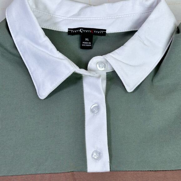 MM MM MM Top Women XL Cropped Green Sage Mocha ColorBlock Collared Tee Dillards - Picture 6 of 10